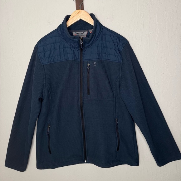 FREE COUNTRY Chayote Grid Fleece Full Zip Blue Denim Trails Men’s Large (42-44) - Picture 7 of 16